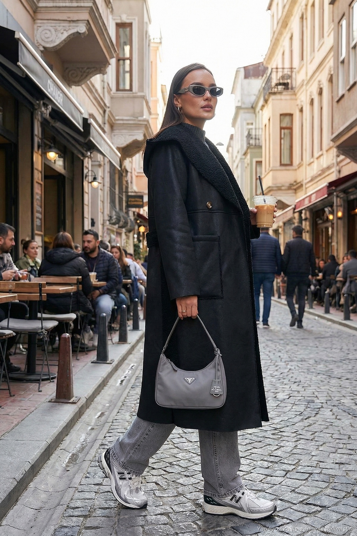 Lela Çift Taraflı Kapüşonlu Oversize Uzun Kaban Kadın KABAN 6810295 görsel 2