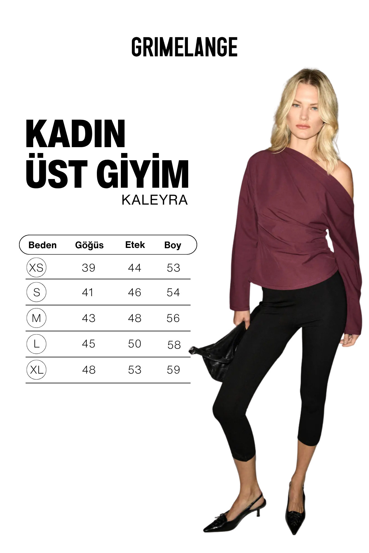 GRIMELANGE KALEYRA Kadın Büzgülü Asimetrik Yakalı Uzun Kollu Bordo Bluz görsel 6