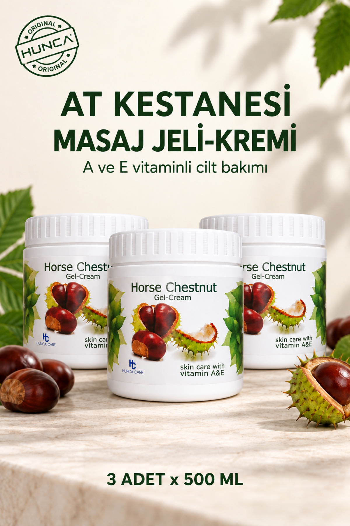 Hunca Care At Kestanesi Kremi 500 ml Horse Chestnut Gel-Cream x 3 Adet — PRA-8453145-2701