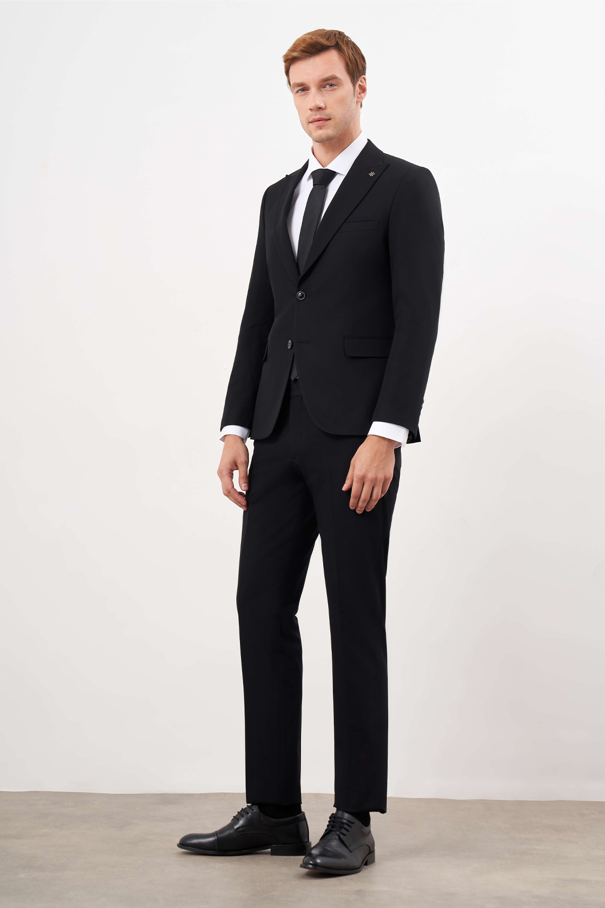 Morven Erkek Siyah Basic Düz Slim Fit 3'lü Takım Elbise Slim Fit Gömlek Düz Kravat görsel 5