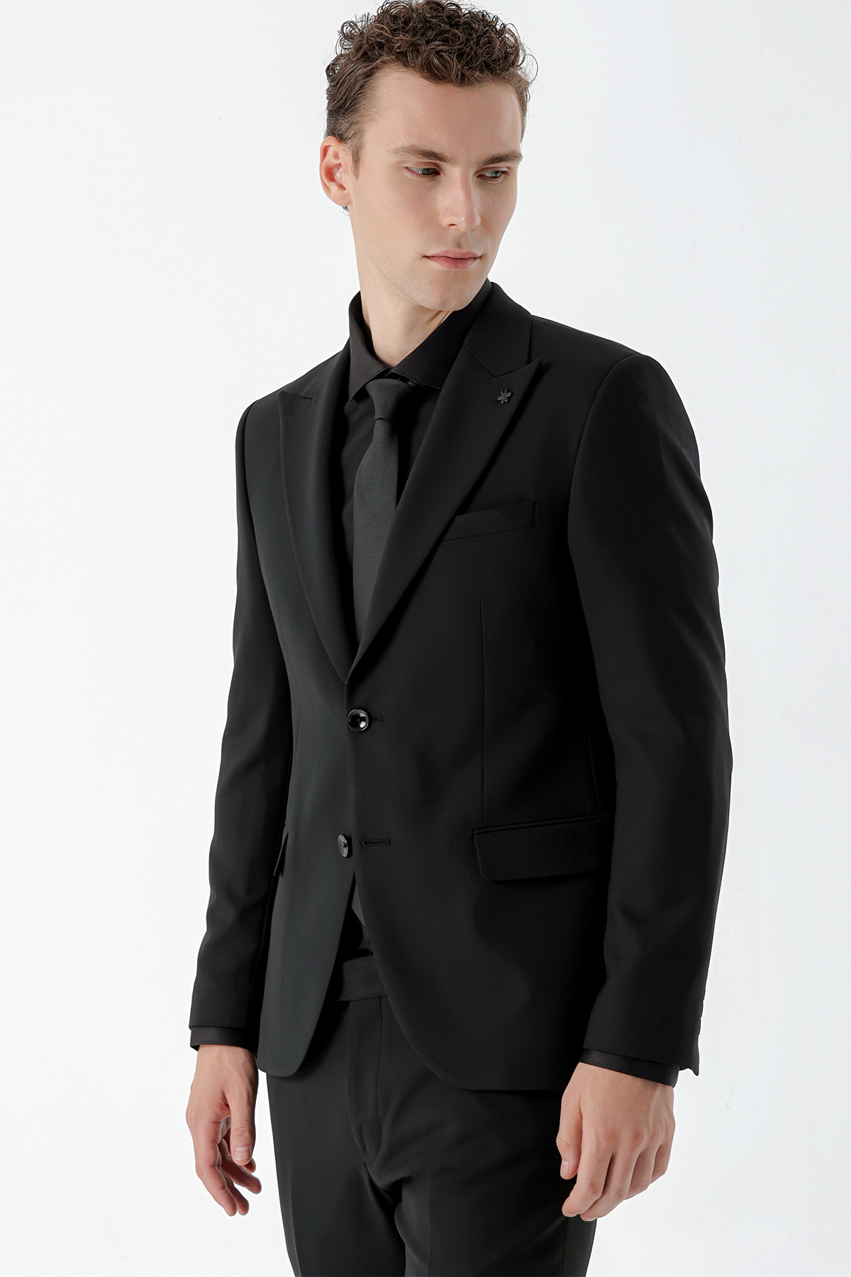 Morven Erkek Siyah Basic Düz Slim Fit Takım Elbise (GÖMLEK,KRAVAT HEDİYE) görsel 6