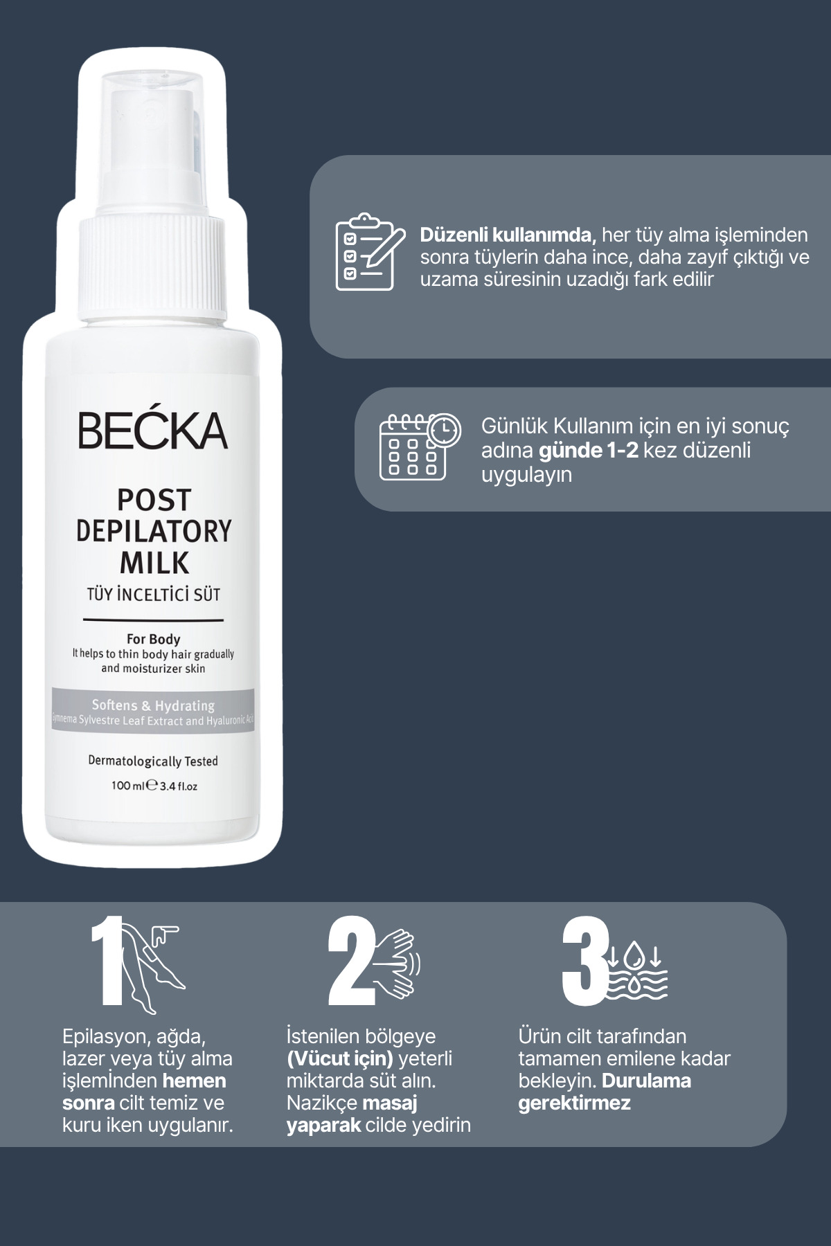 Tüy Azaltıcı Ve lnceltici Nemlendirici Süt Gymnema Sylvestre & Hyaluronik Asit Özlü 100 ml — TYC3MZPAHN172954556773347 — تصویر 5 از 8