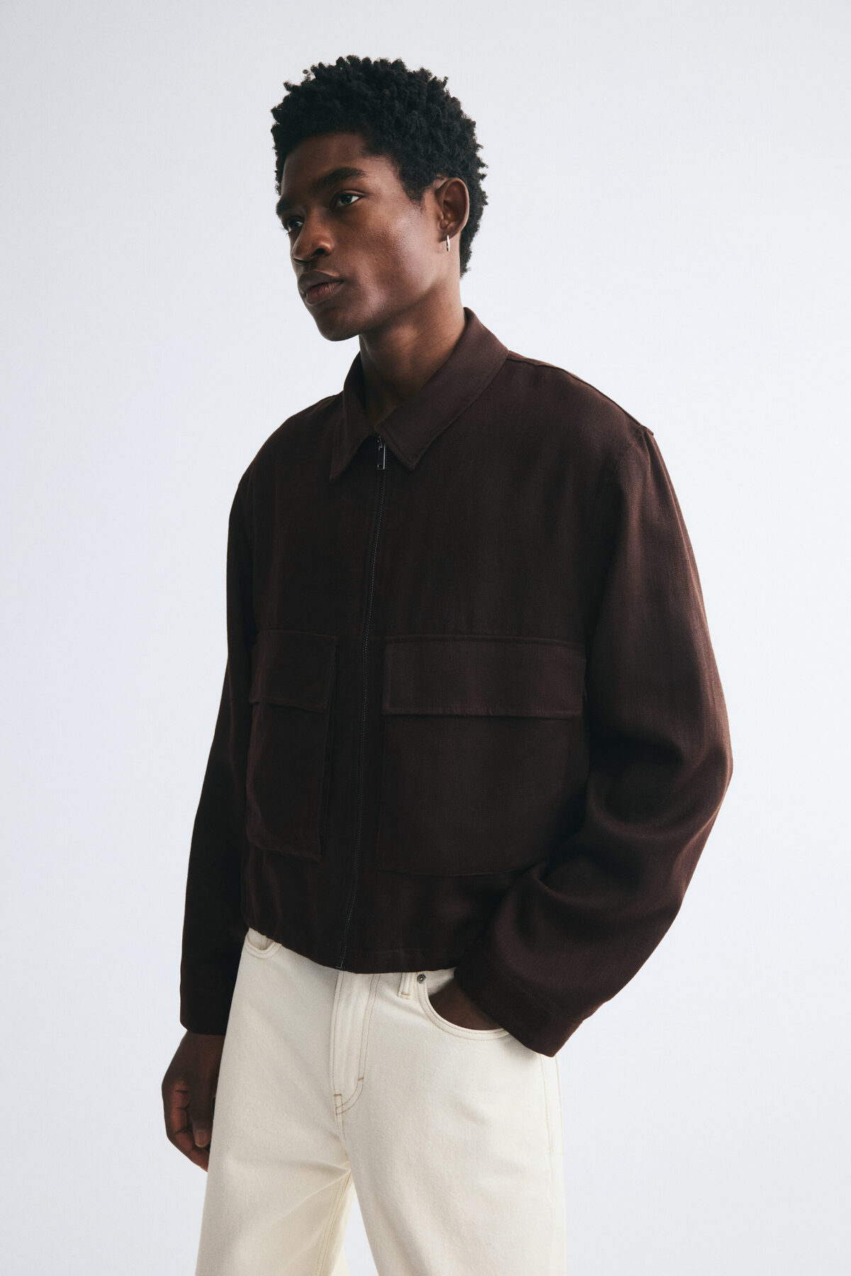 H&M Keten Karışımlı ve Fermuarlı Overshirt Gömlek görsel 2