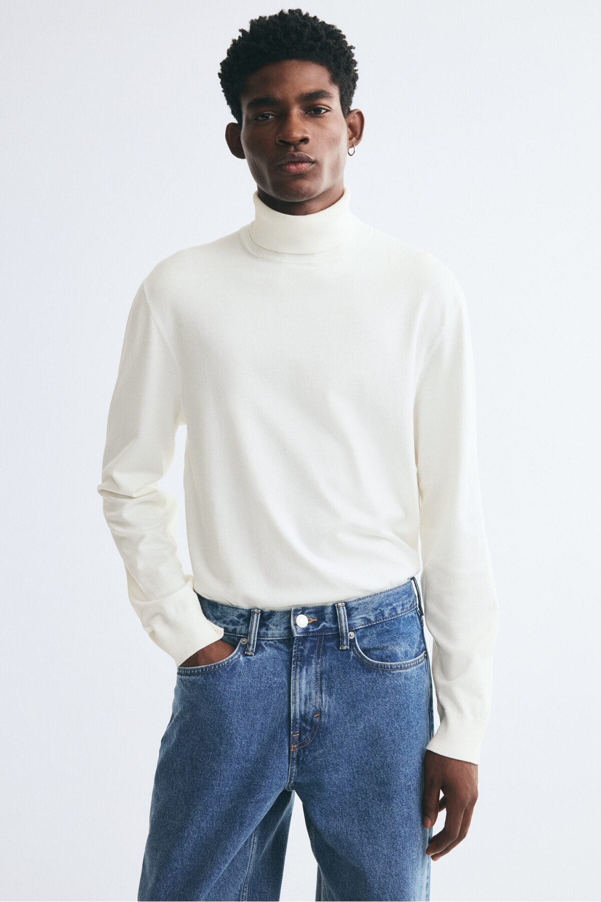 ژاکت بافتنی یقه اسکی ریز بافت سایز معمولی اچ اند ام پلیور H&M