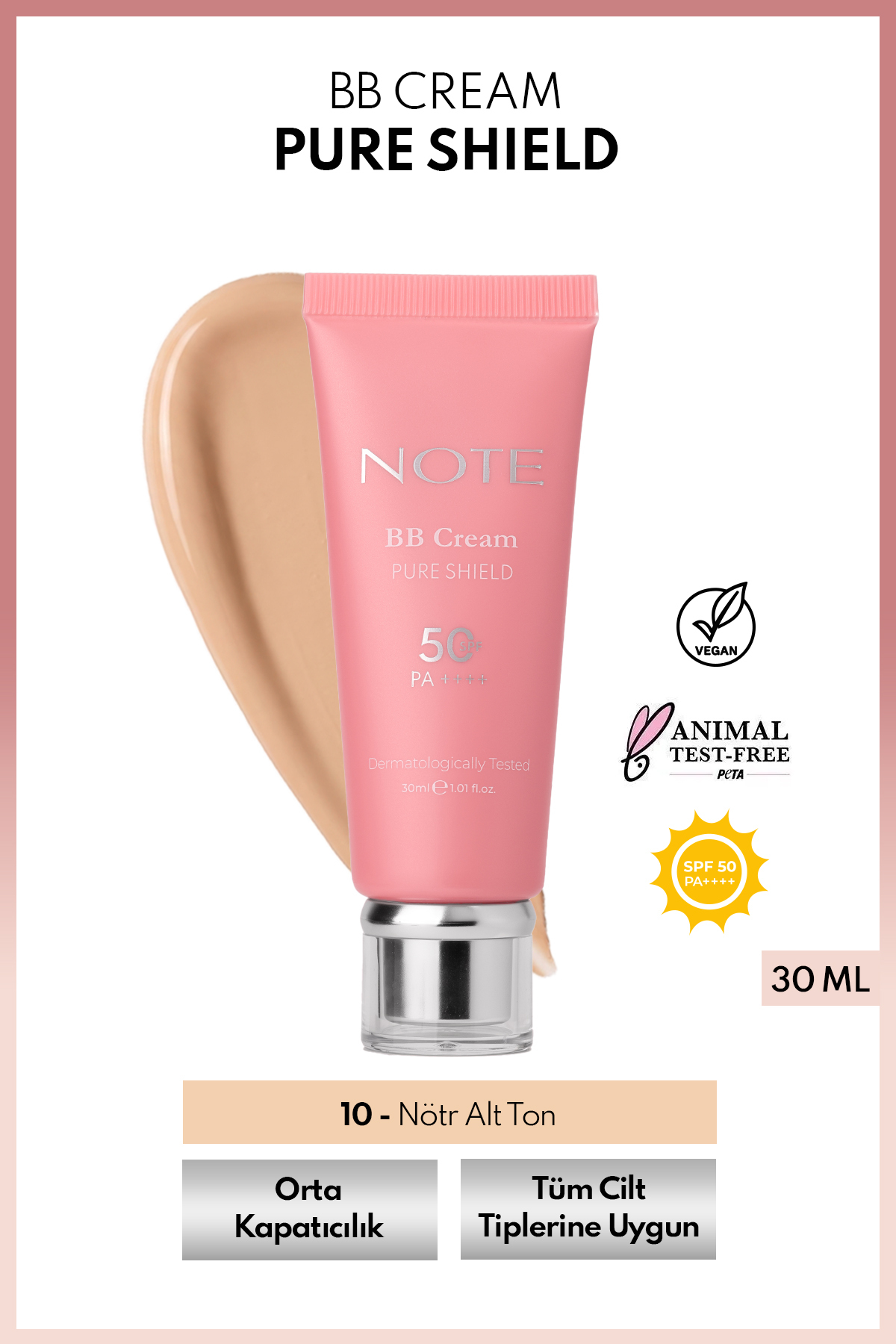 کرم بی بی پیور شیلد SPF 50+ PA++++ بی بی کرم حاوی هیالورونیک اسید و سرامیدها - رنگ 10 روشن — بژ ام اس تی بی بی پیور شیلد