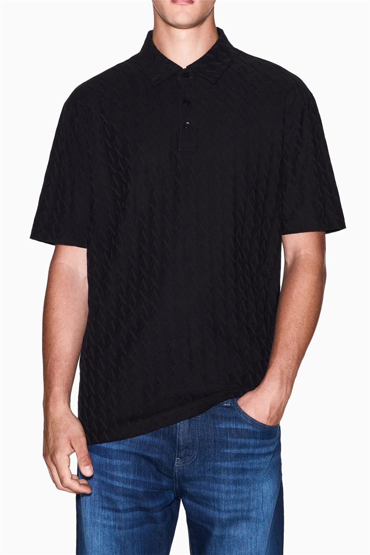 تی شرت یقه دار مردانه مشکی آرمانی اکسچنج پولوشرت Armani Exchange