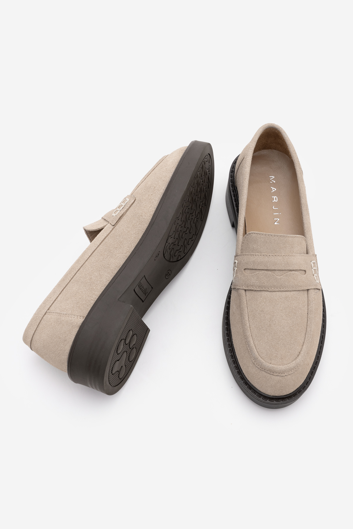 Marjin Kadın Loafer Günlük Klasik Ayakkabı Casual Makosen Fonle Bej Süet görsel 8