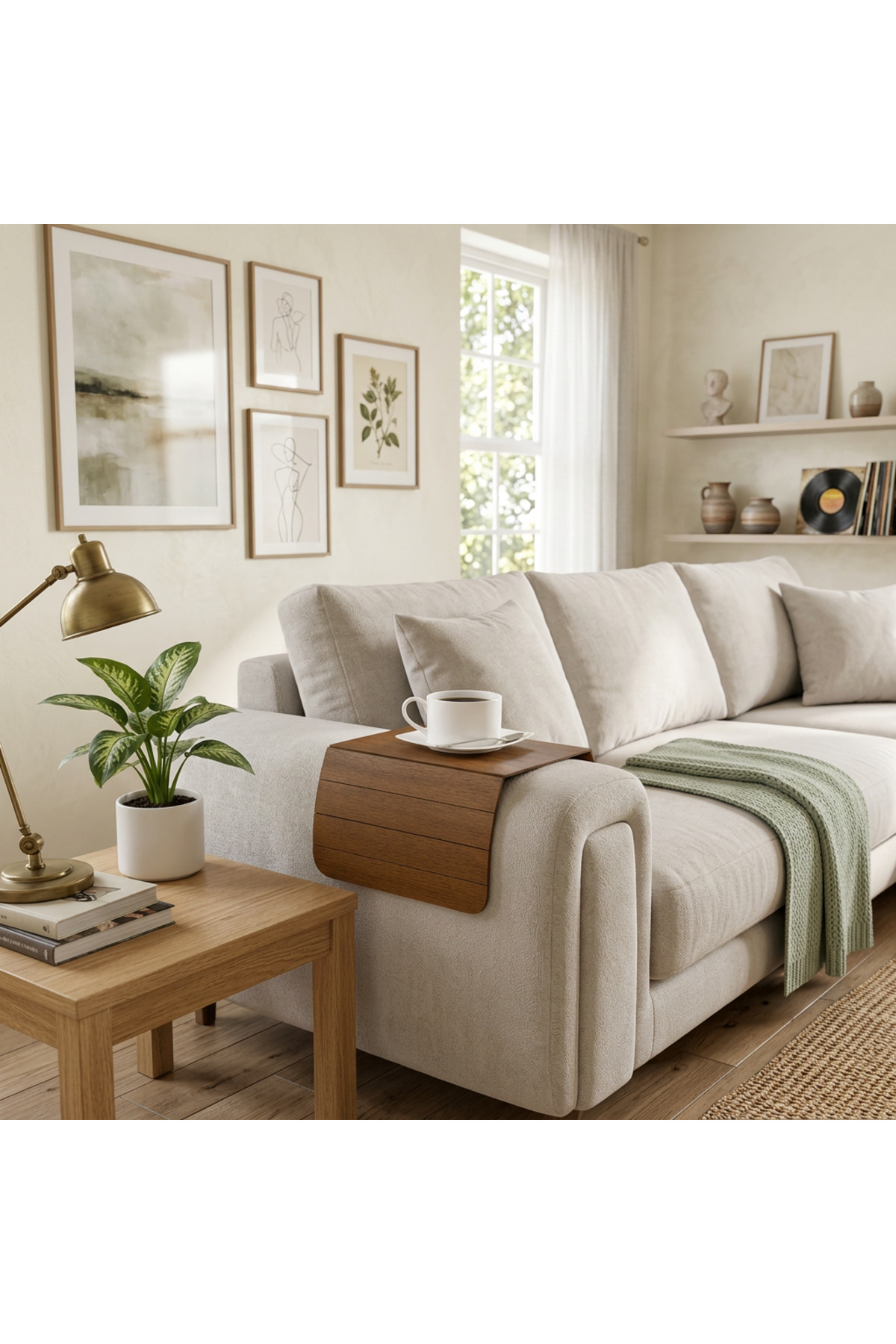 Puklife Ahşap Yan Sehpa – Katlanabilir Koltuk Sehpası 40x20 cm Ceviz Renk