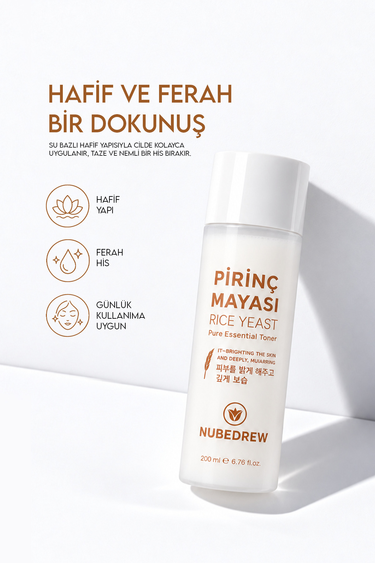 Pirinç Mayası Tonik 200 ml Aydınlatıcı Beyazlatıcı Leke Karşıtı Nemlendirici Bakım Etkili — NUBED-2331 — تصویر 6 از 9