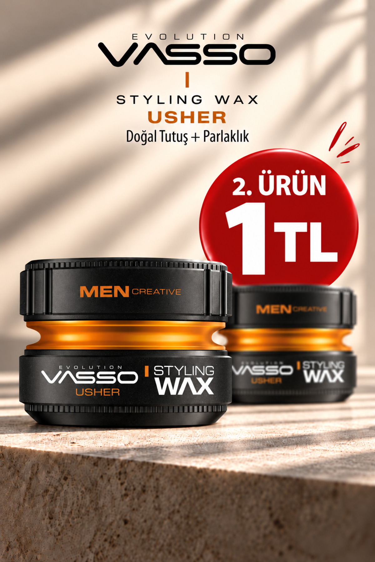 Vasso Men Tüm Saç Tipleri Için 24 Saat Islak Görünüm Ve Güçlü Tutuş Kazandıran Wax - Usher Pro Aqua 150 ml — 8699216347690