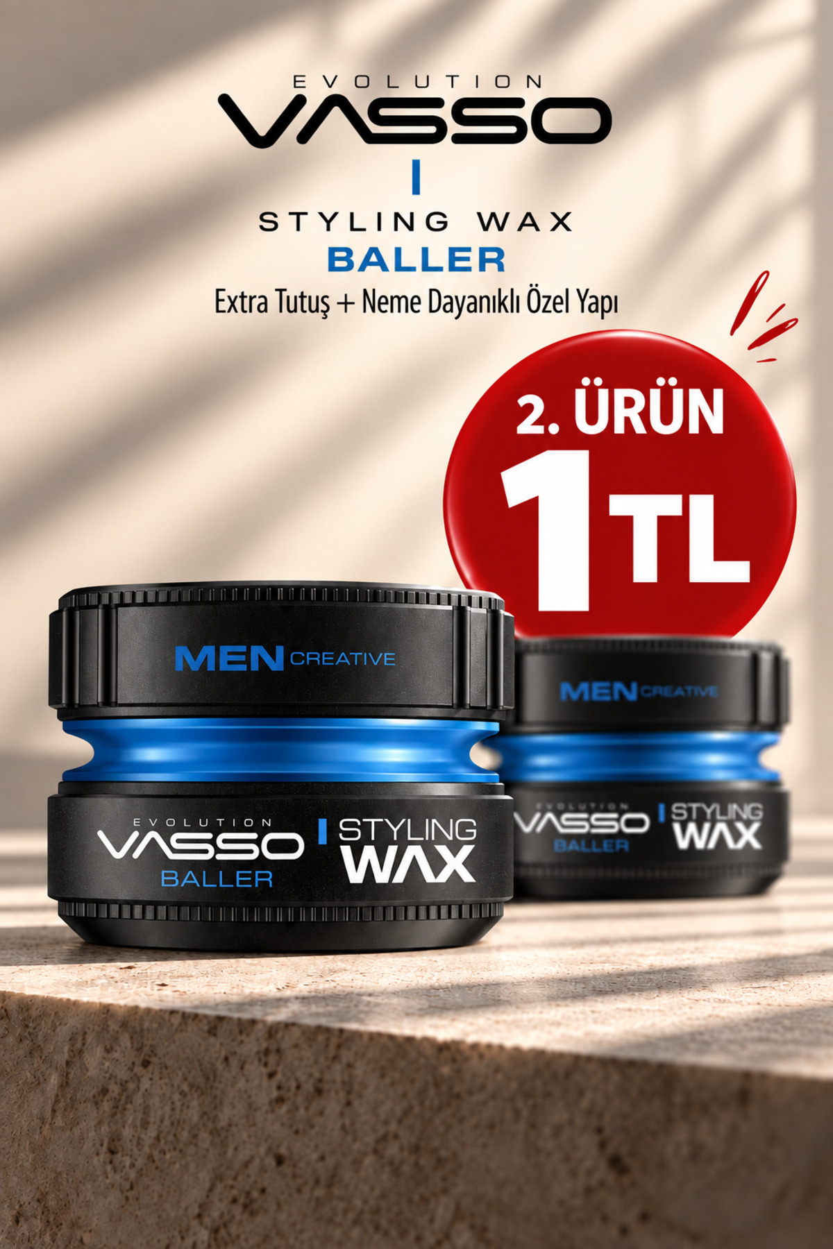 Vasso Men 24 Saat Tutuş Sağlayan Tüm Saç Tipleri Için Parlak Görünüm Veren Neme Karşı Dayanıklı Wax 150 ml — 8699216347591