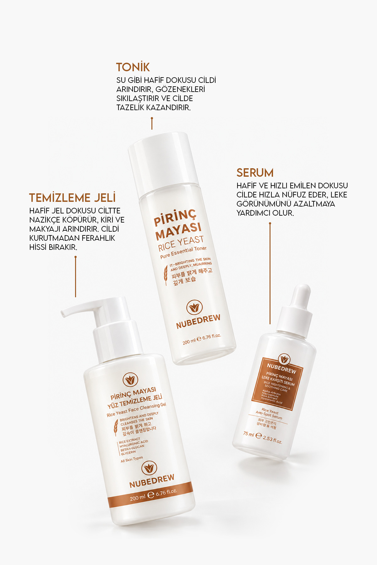 K-Beauty Cam Cilt Bakım Seti 3'lü – Pirinç Mayası Tonik + Leke Karşıtı Serum + Yüz Temizleme Jeli — 3LÜPİRİNÇBKMSET — تصویر 4 از 9