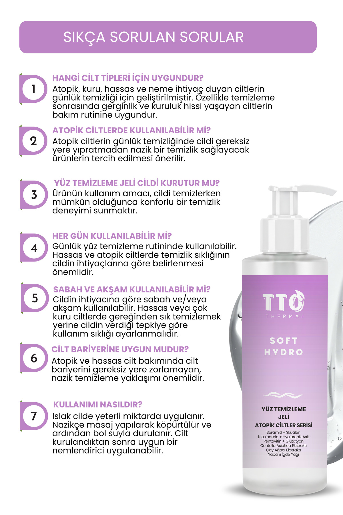 Yüz Temizleme Jeli Nemlendirici 200 ml Thermal Soft Hydro Atopik ve Hassas Cilt Bakımı — 8684576003423 — تصویر 8 از 8