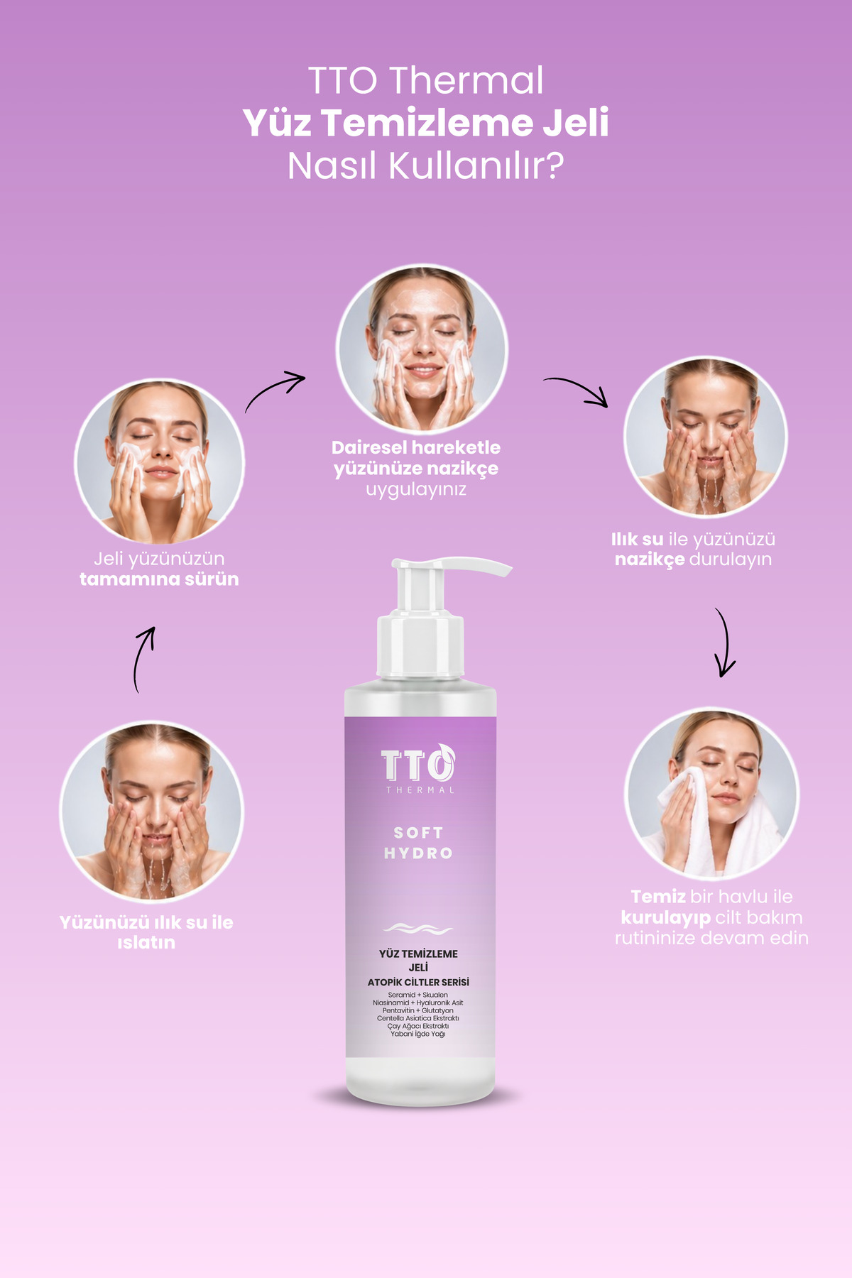 Yüz Temizleme Jeli Nemlendirici 200 ml Thermal Soft Hydro Atopik ve Hassas Cilt Bakımı — 8684576003423 — تصویر 7 از 8