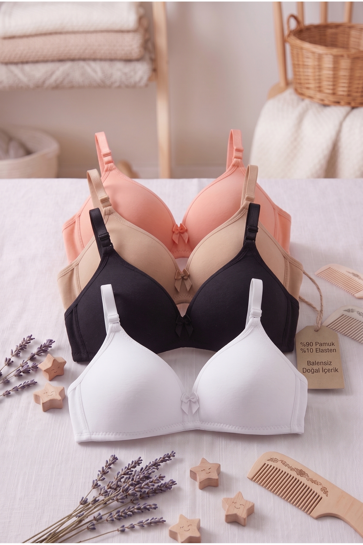 Lavint Homewear 4'lü Ekonomik Pamuklu Kız Çocuk Alıştırma Sütyeni Balensiz Çıkarılabilir Askılı