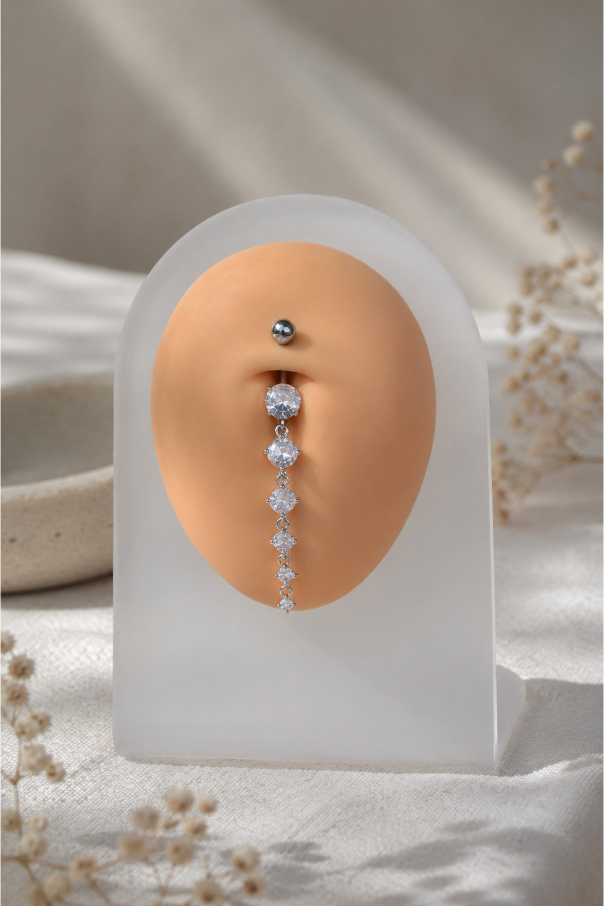 Sacce Scarves&Accessories Çelik Su Yolu Işık Seli Sallantılı Göbek Piercingi Gümüş Renkli görsel 4