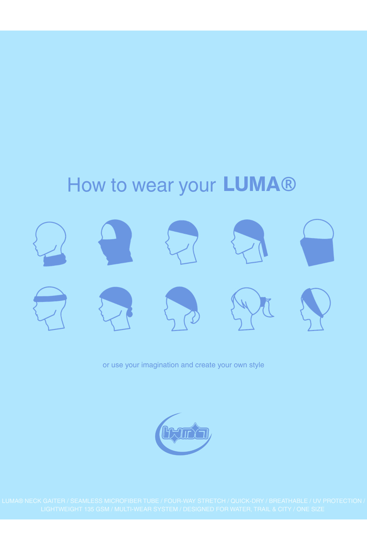luma Mavi Dalga Desenli Unisex Buff Boyunluk, Bandana, Maske, Saç Bandı, Motosiklet & Outdoor görsel 2