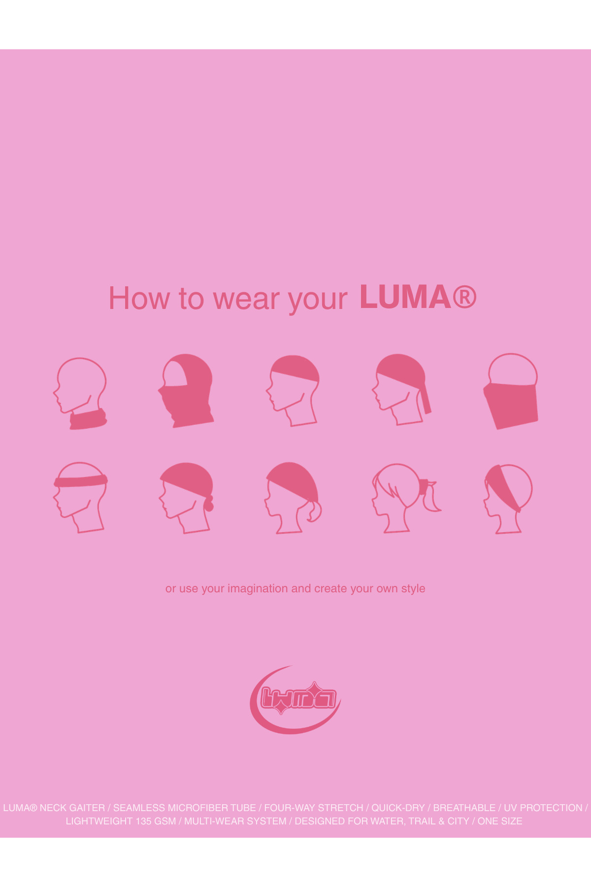 luma Pembe Dalga Desenli Unisex Buff Boyunluk, Bandana, Maske, Saç Bandı, Motosiklet & Outdoor görsel 4