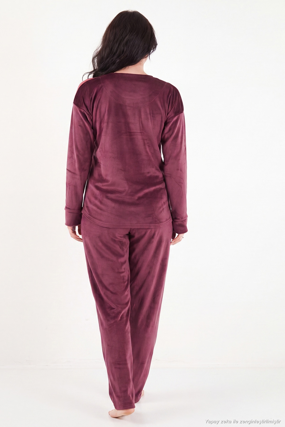 Lela Bisiklet Yaka Yumuşak Dokulu Parlak Kadife Pijama Takımı Kadın PİJAMA TAKIMI 6094209 görsel 7