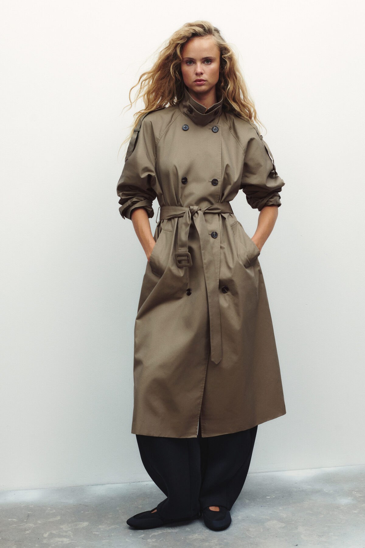 H&M Kruvaze Gabardin Trençkot görsel 2