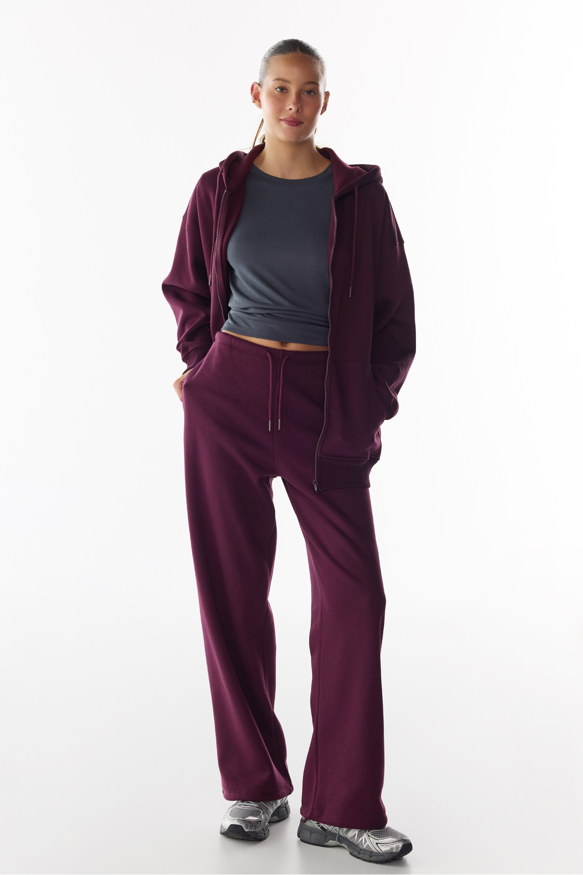Penti Bordo Şardonlu Fermuarlı Kapüşonlu Sweatshirt görsel 5