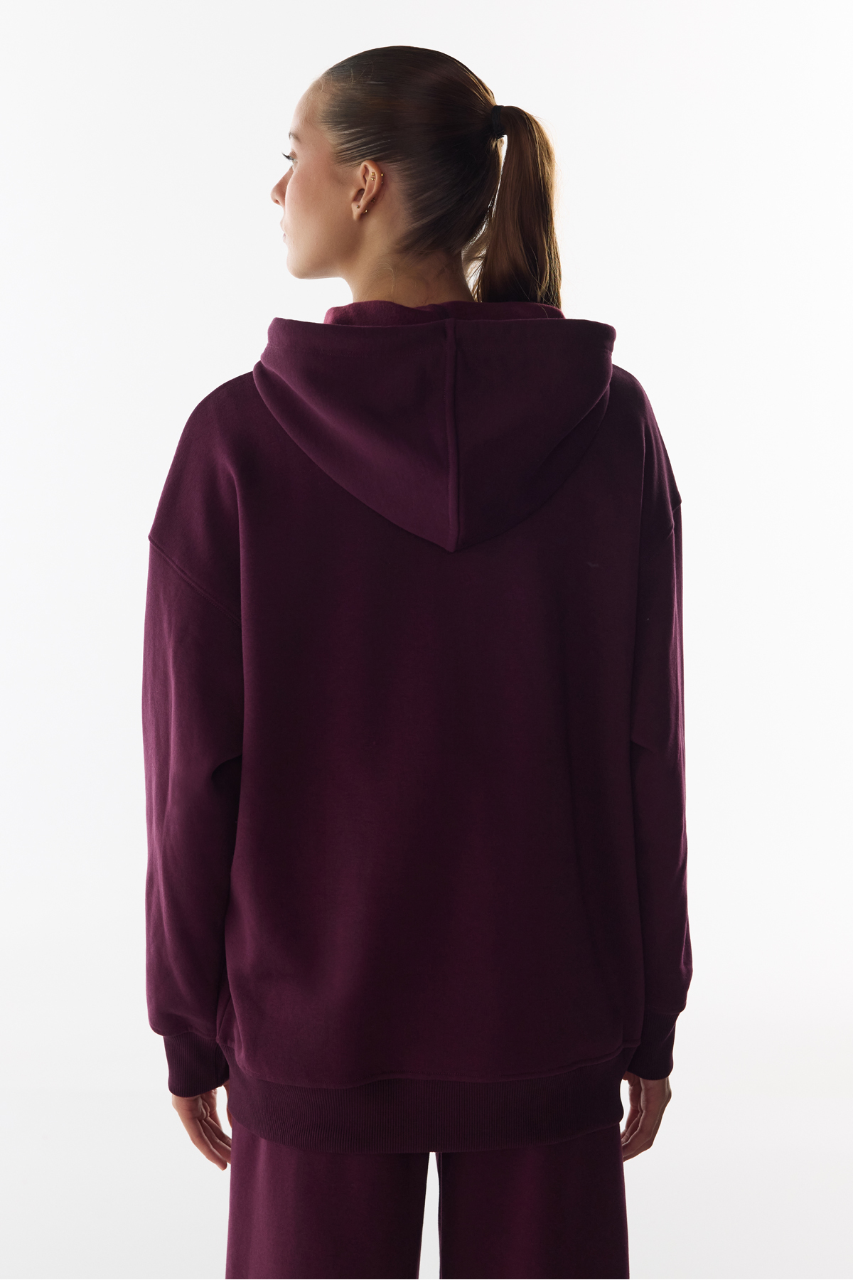 Penti Bordo Şardonlu Fermuarlı Kapüşonlu Sweatshirt görsel 4