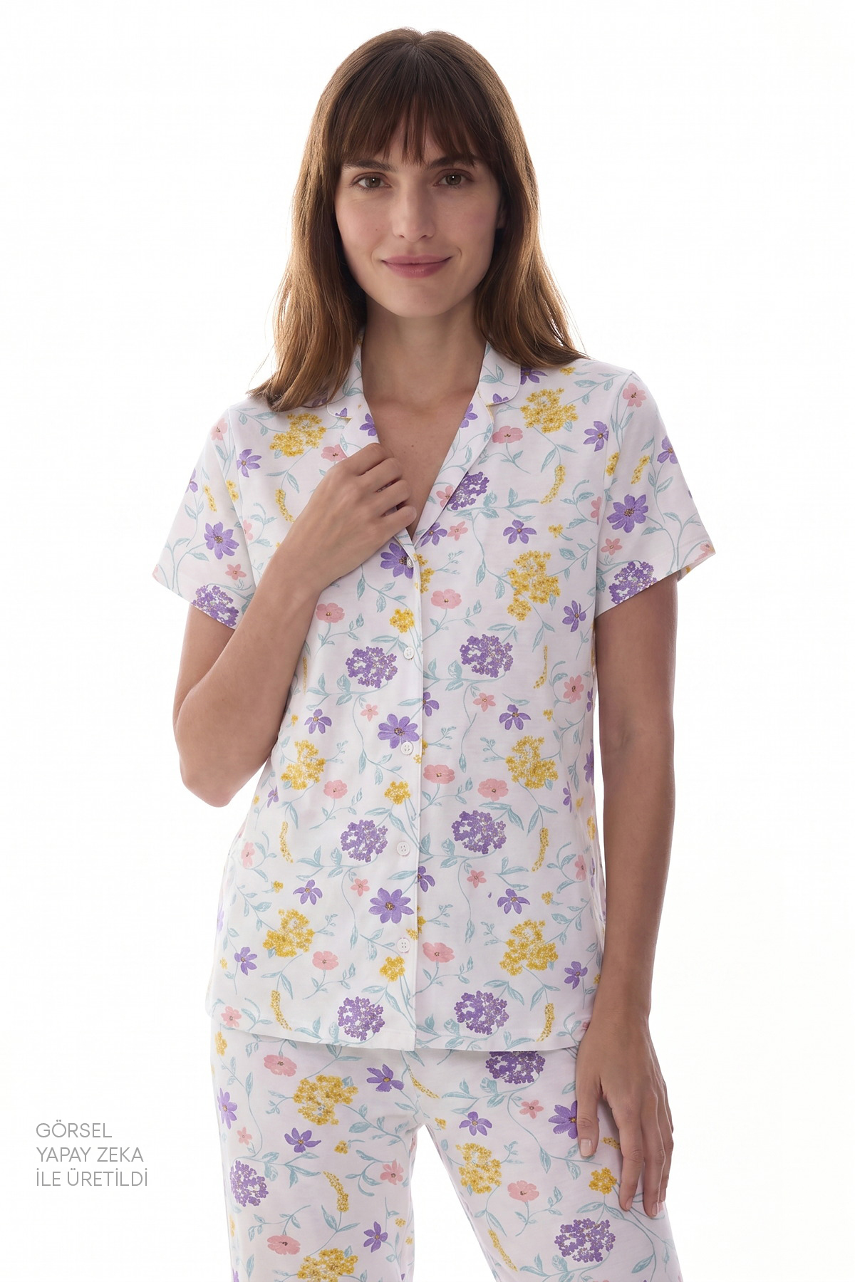 Penti Kırık Beyaz Blossom Çiçekli Kısa Kollu Gömlek Pantolon Pijama Takımı görsel 2