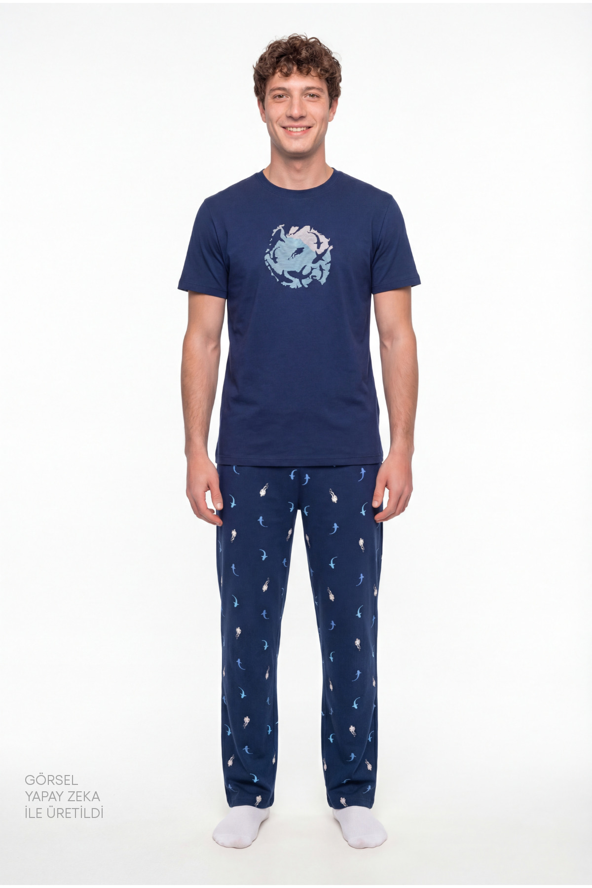 Penti Erkek Sailing Night Deniz Desenli Kısa Kollu Pijama Takımı