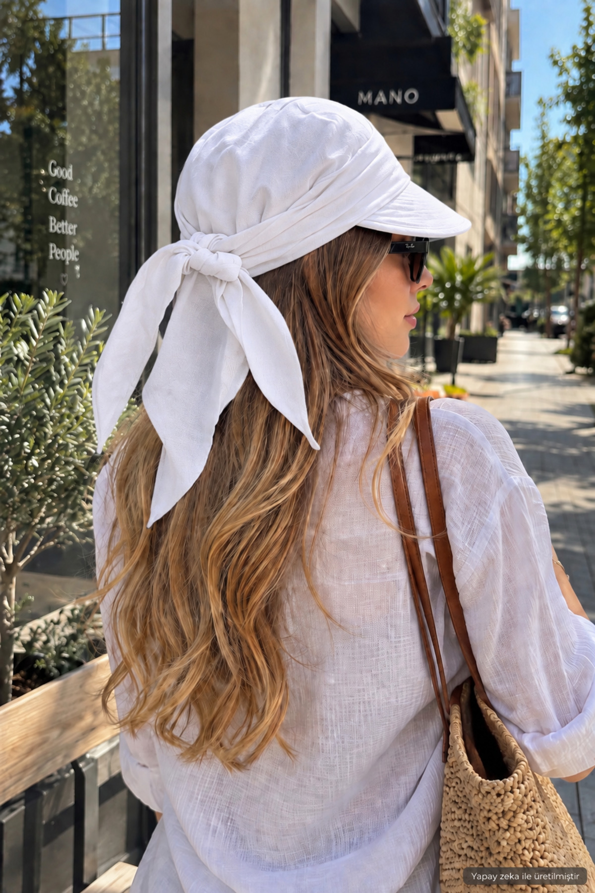 ZERAMİNE Beyaz Bağlamalı Siperli Bandana Vizör Şapka Uv Koruyuculu görsel 2