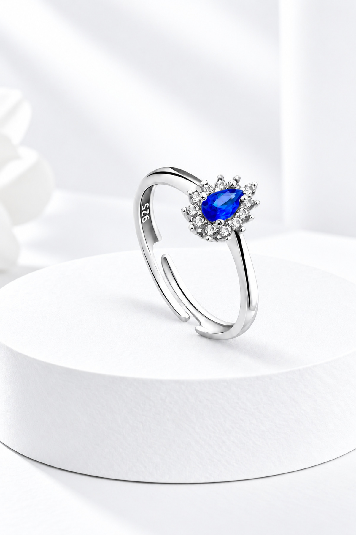 jelux silver Gümüş 925 Ayar Ayarlanabilir Safir Taşlı Damla Anturaj Yüzük