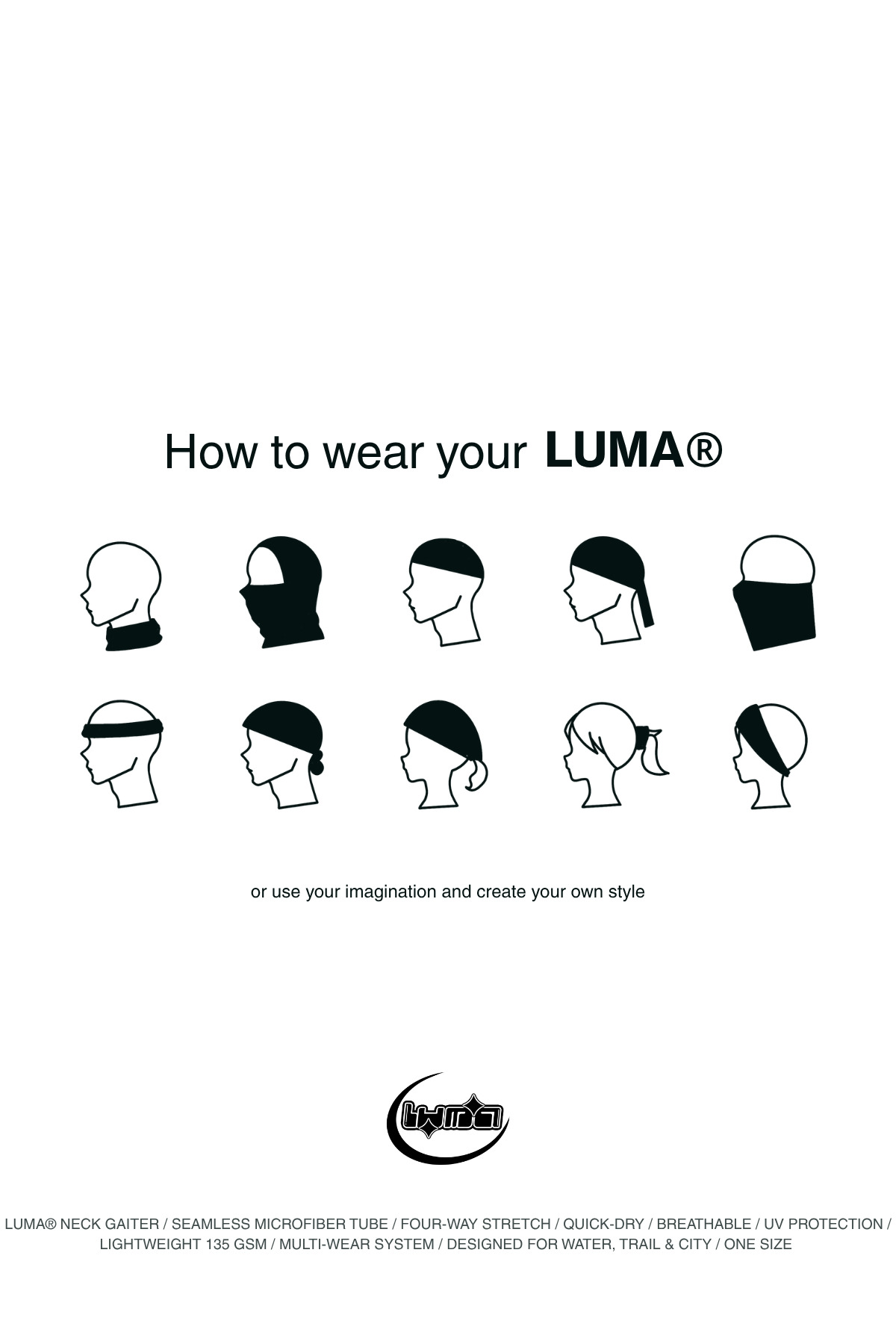 luma Siyah Desensiz Unisex Basic Buff Boyunluk, Bandana, Baf. Maske, Saç Bandı, Motosiklet & Outdoor görsel 4