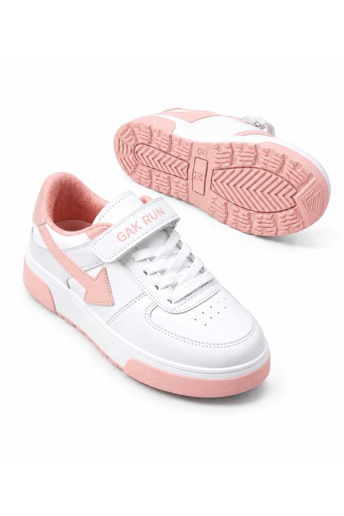 GAK RUN Unisex Cırtlı Beyaz Pudra Rahat Hafif Günlük Sneaker Ayakkabı, Konforlu