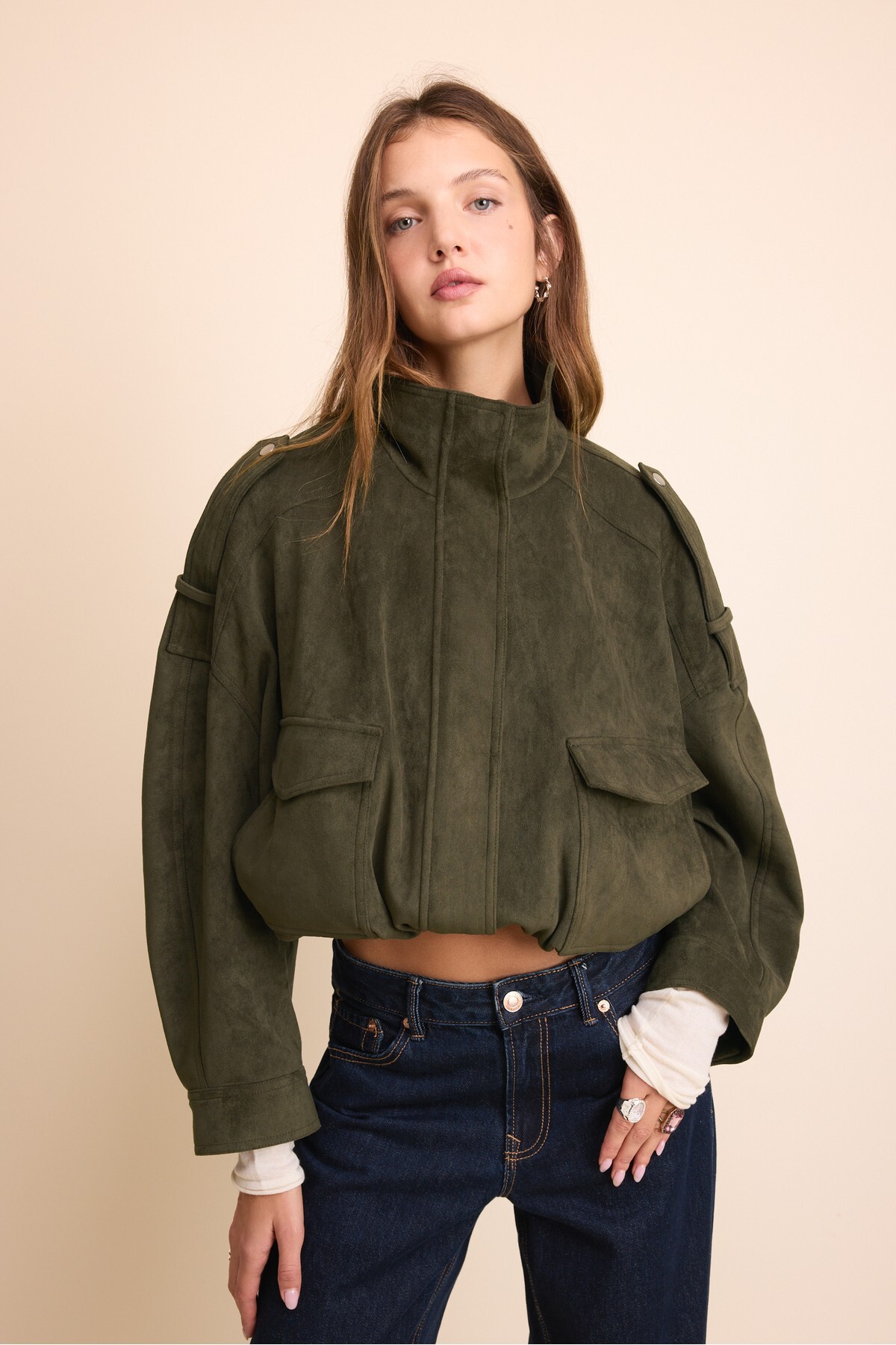 Stradivarius Oversize suni süet ceket görsel 3