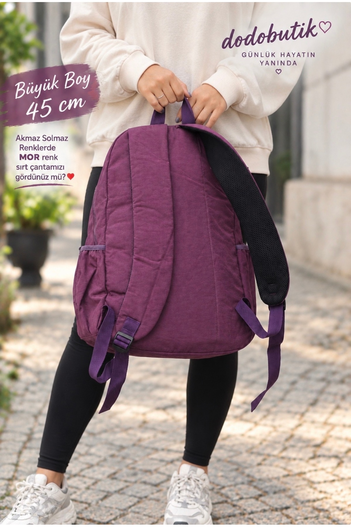 DodoButik Kadın Mor Büyük Boy Yağmura Dayanıklı Çok Cepli Sırt Çantası görsel 2