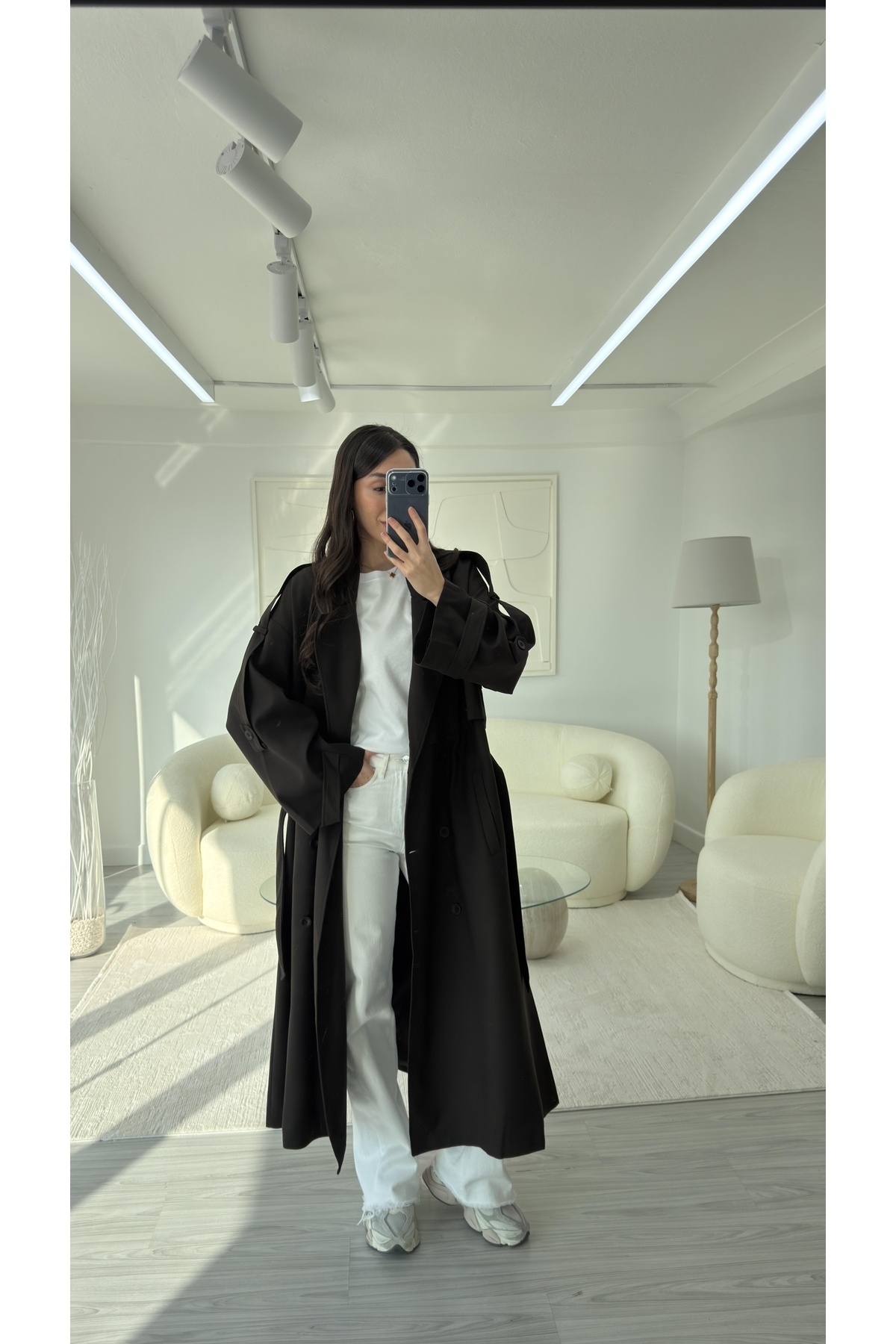 LUUNA STORE OVERSIZE UZUN TRENÇKOT - ACI KAHVE görsel 4