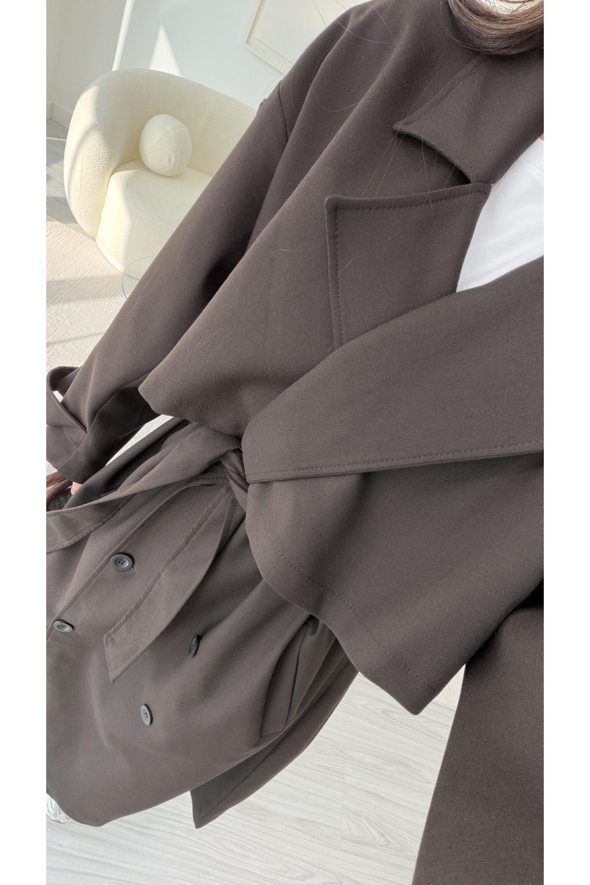 LUUNA STORE OVERSIZE UZUN TRENÇKOT - ACI KAHVE görsel 3