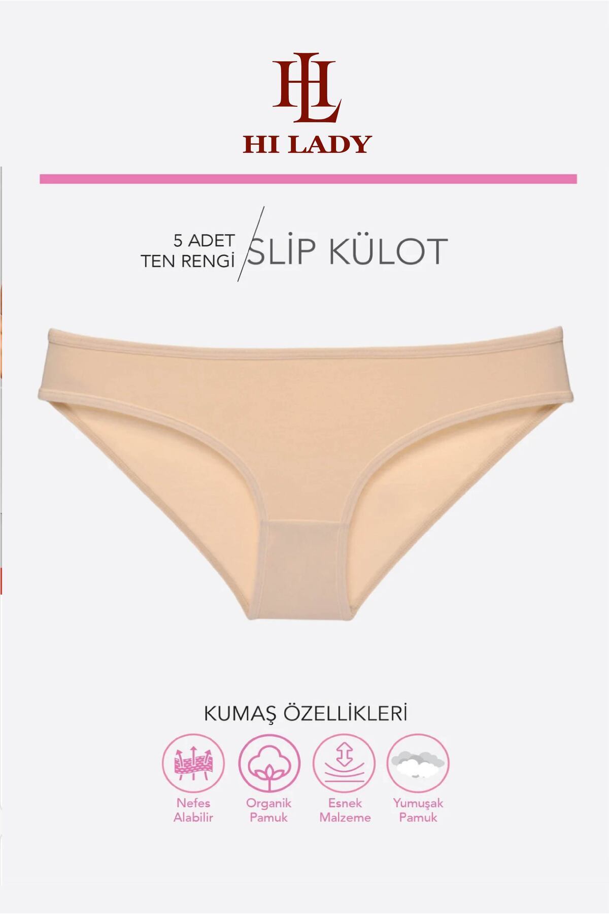 Hilady Kadın Külot 5'li Paket Ten Rengi Pamuklu Esnek Bikini Kalıp görsel 3