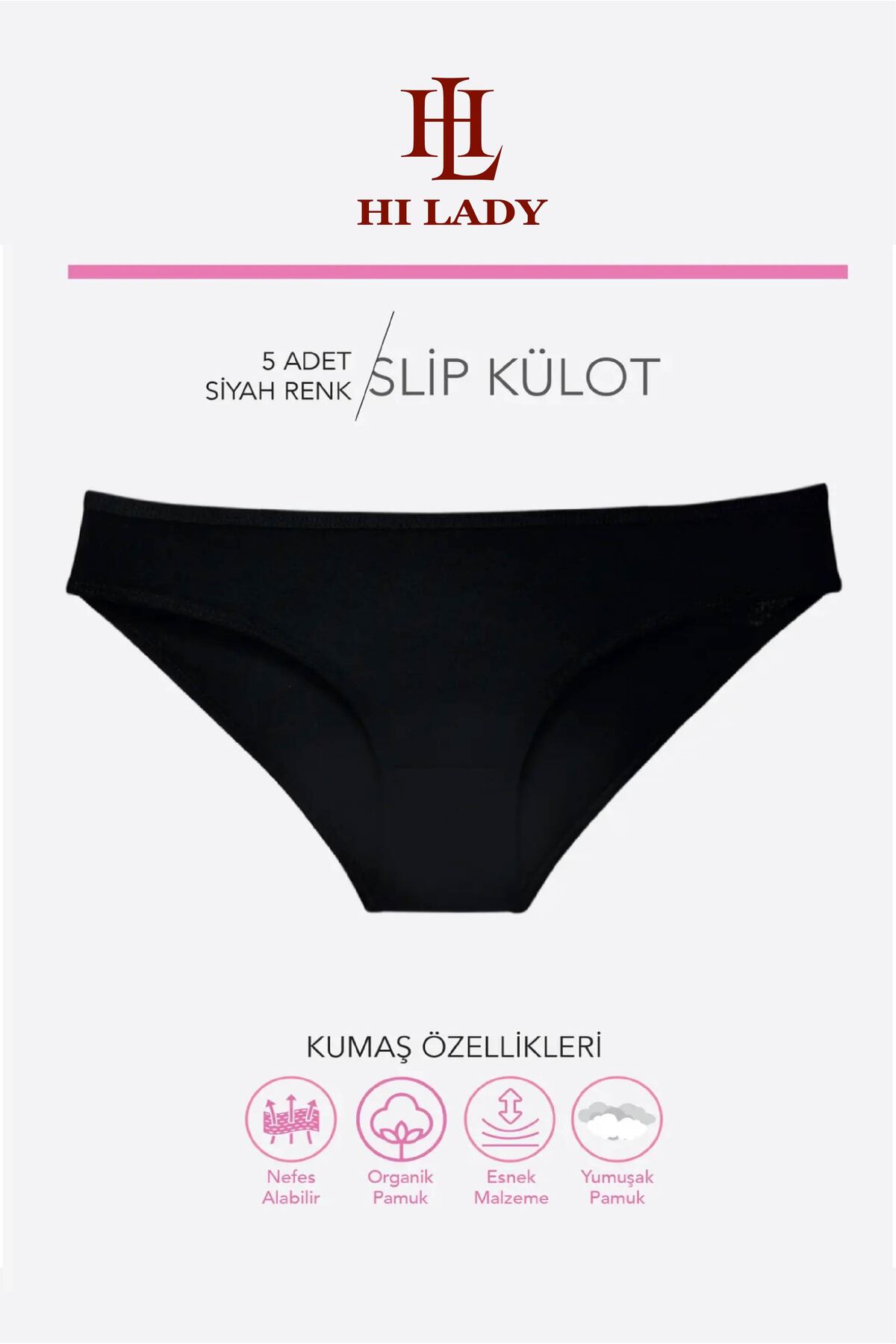 Hilady Kadın Külot 5'li Paket Siyah Pamuklu Esnek Likralı Bikini Kalıp görsel 3