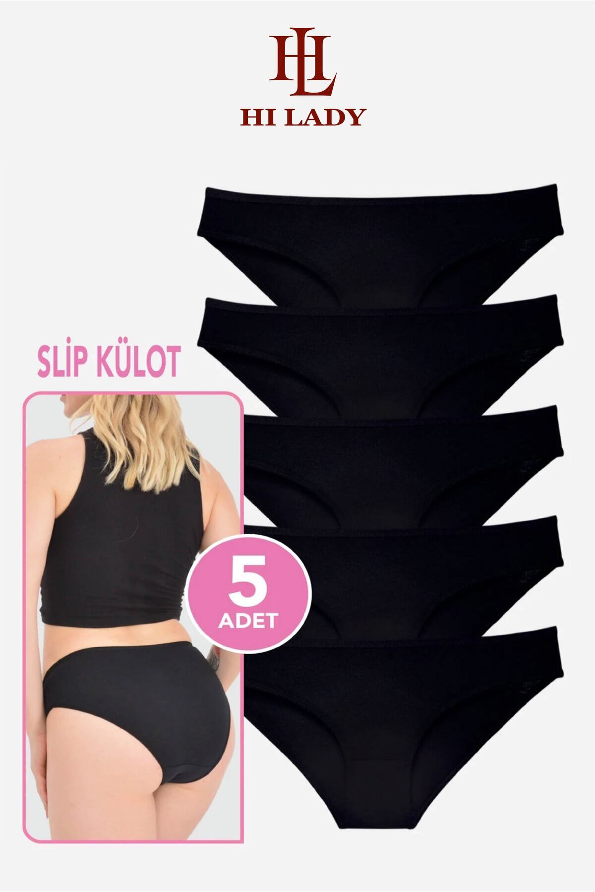 Hilady Kadın Külot 5'li Paket Siyah Pamuklu Esnek Likralı Bikini Kalıp görsel 5