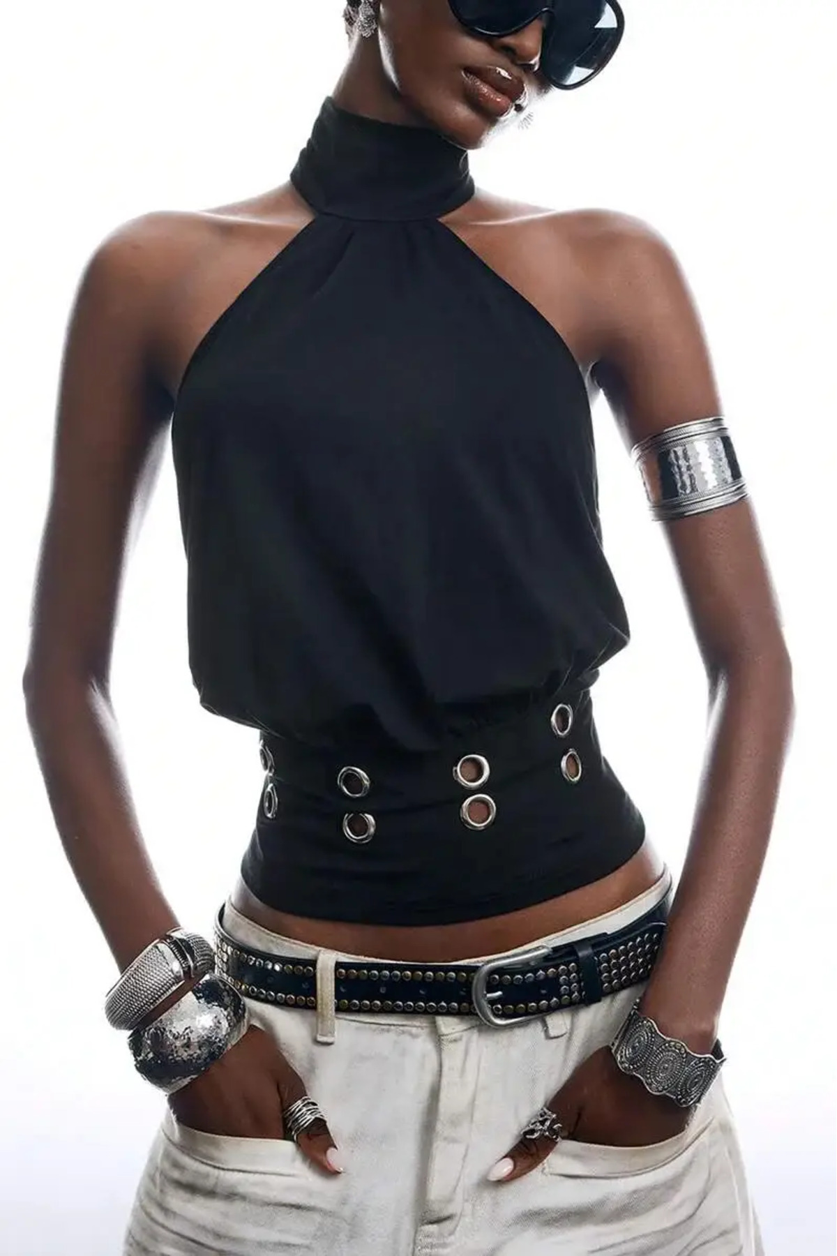 World Fashion Trends Sırtı Açık Halter Yaka Bluz - Siyah
