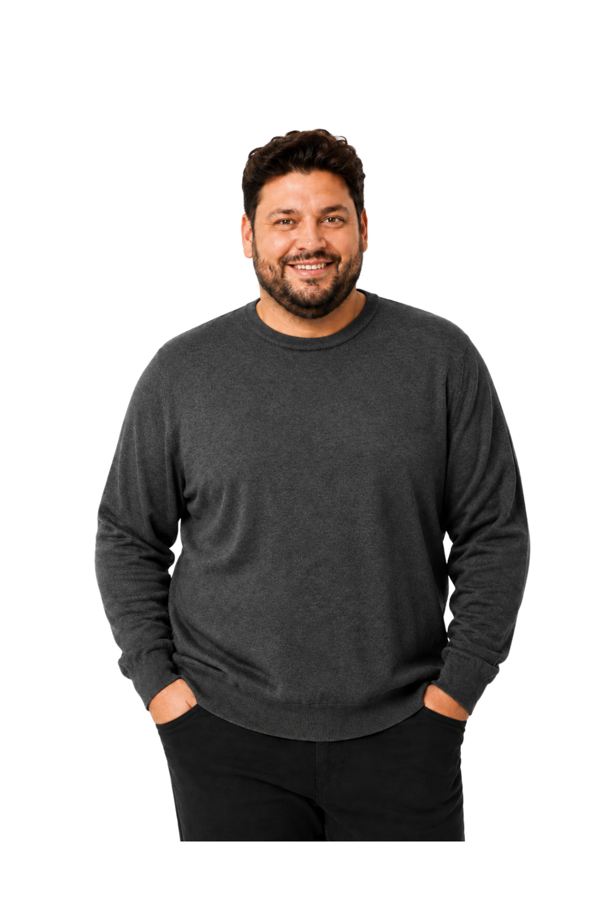 BattalModa Erkek Büyük Beden Füme Bisiklet Yaka Pamuklu Kazak 3XL-4XL-5XL-6XL