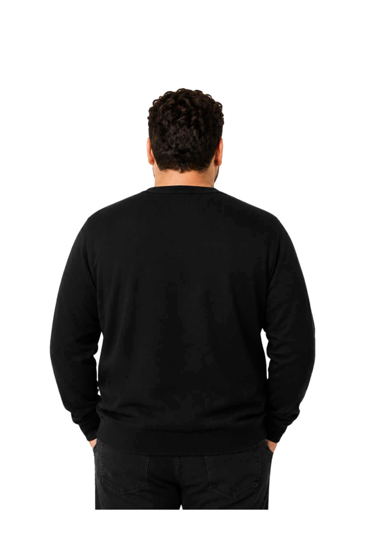 BattalModa Erkek Büyük Beden Siyah Bisiklet Yaka Pamuklu Kazak 3XL-4XL-5XL-6XL görsel 3