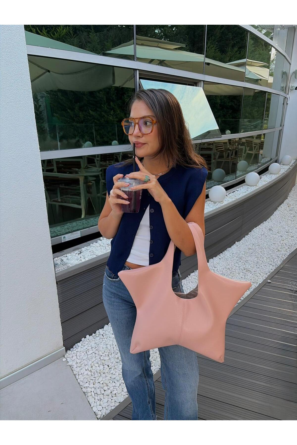 Senza Vedere Star Yıldız Form Kadın Omuz Çantası - Pembe görsel 2
