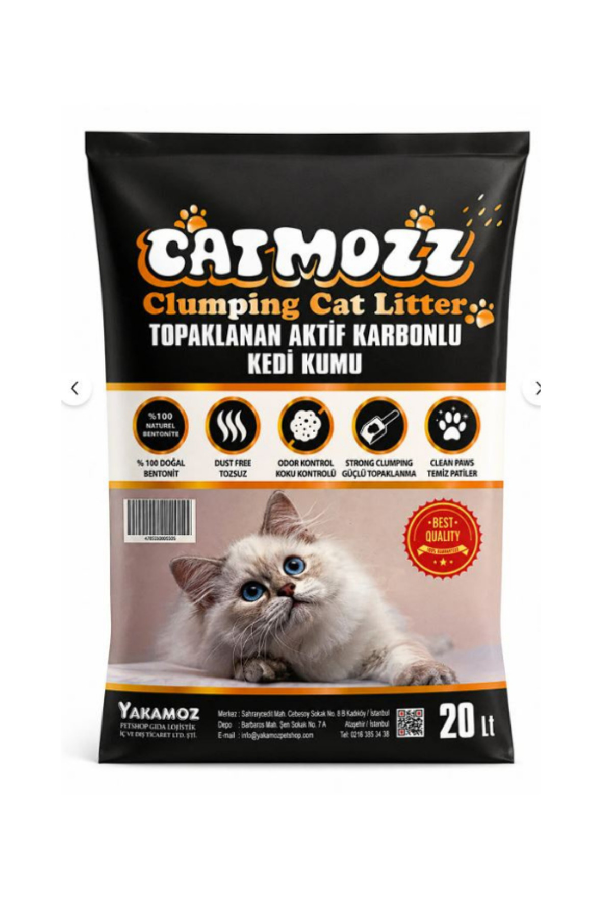 CatMozz 20 Lt Aktif Karbonlu İnce Taneli Topaklaşan Bentonit Kedi Kumu
