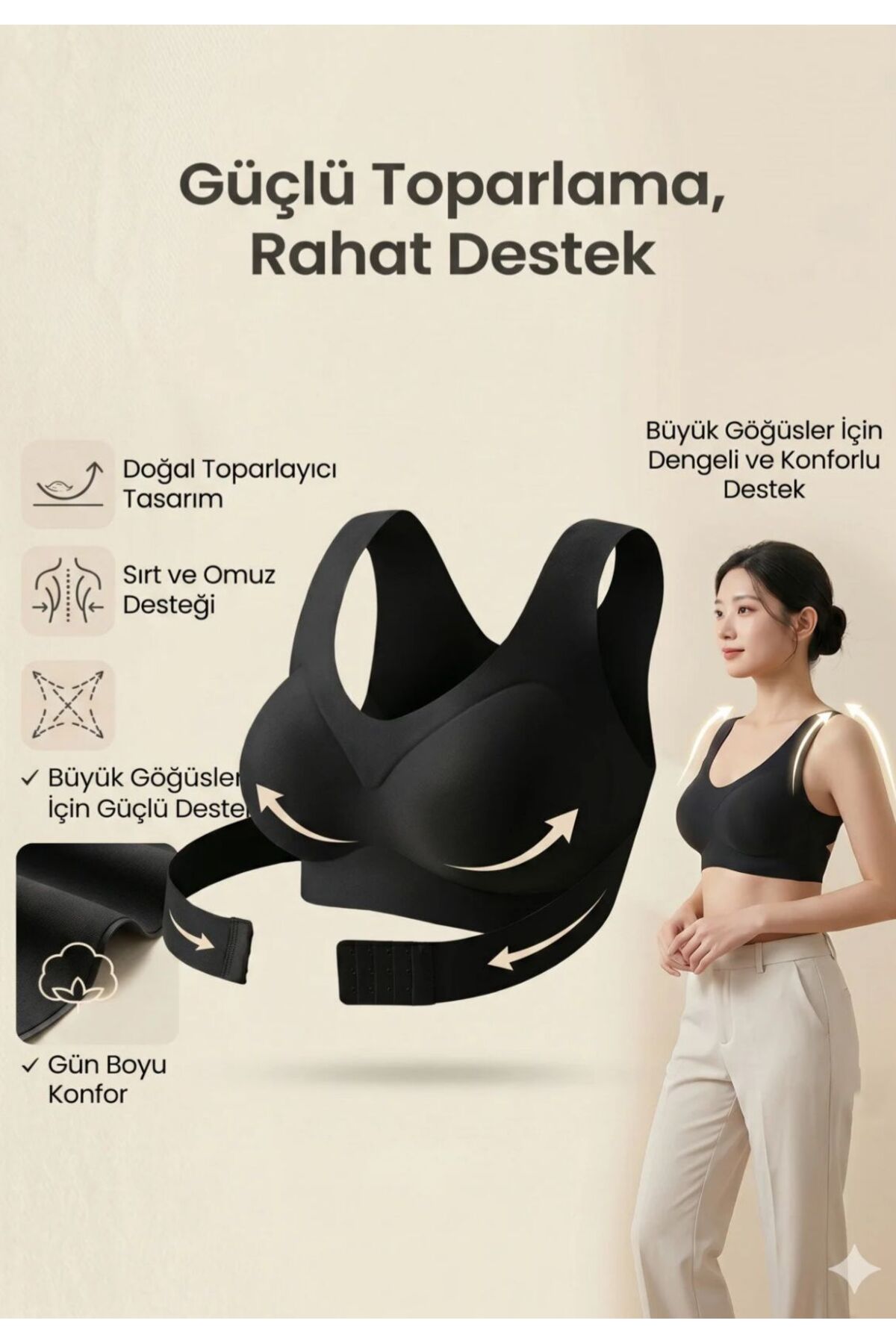 trendform360 Kadın Dik Duruş Destekli Toparlayıcı Korse Sütyen | Dikişsiz Spor Büstiyer | Yan ve Sırt Toparlayan Kamburluk- Kifoz Skolyoz- Postür Düzeltici Omuz Sırt Destekleyici görsel 3