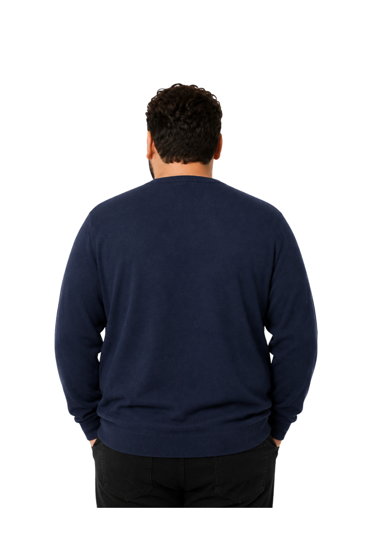 BattalModa Erkek Büyük Beden Lacivert V Yaka Pamuklu Kazak 3XL-4XL-5XL-6XL görsel 3