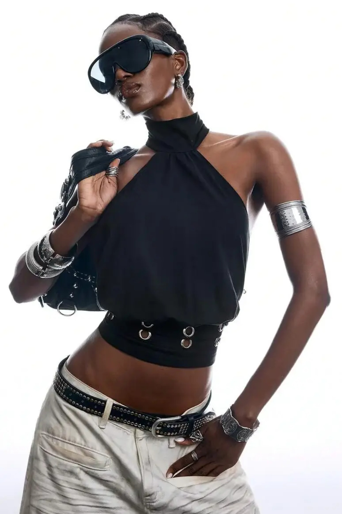 World Fashion Trends Sırtı Açık Halter Yaka Bluz - Siyah görsel 6