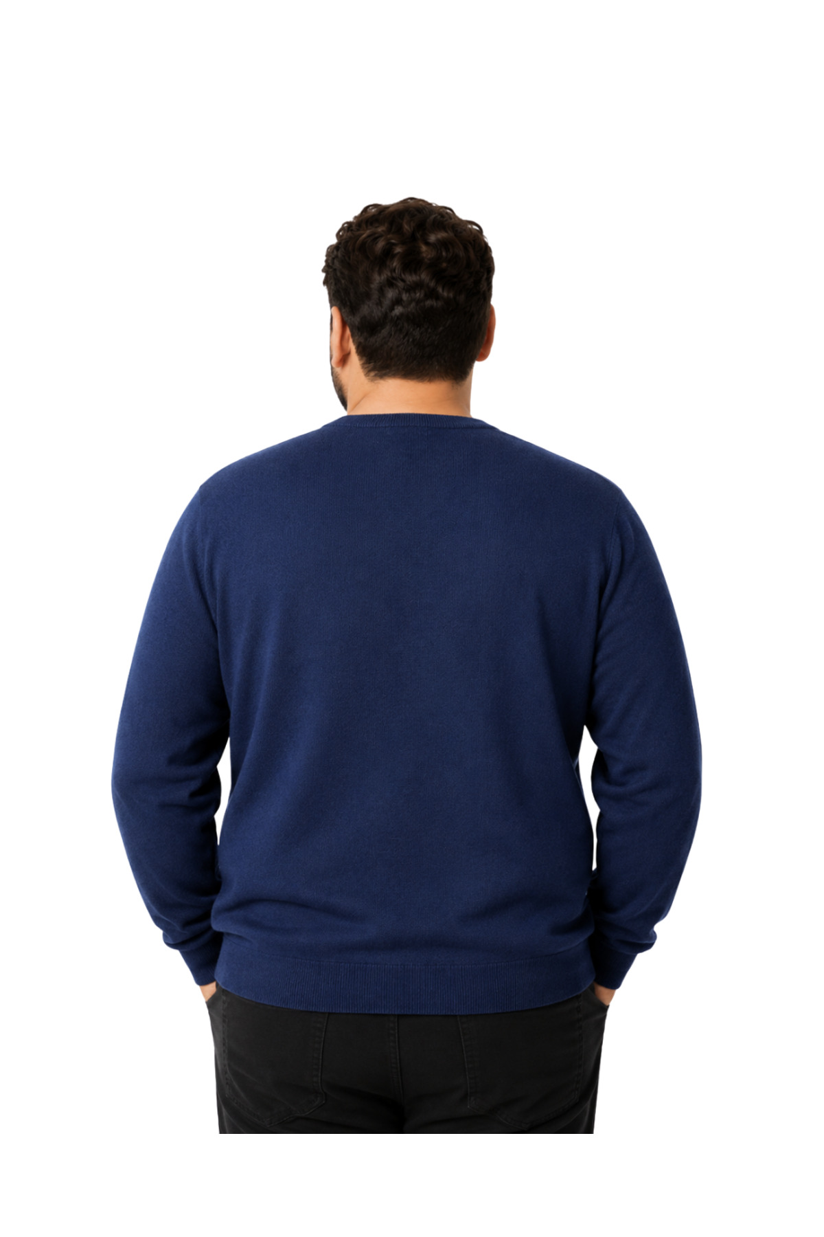 BattalModa Erkek Büyük Beden Koyu İndigo V Yaka Pamuklu Kazak 3XL-4XL-5XL-6XL görsel 3