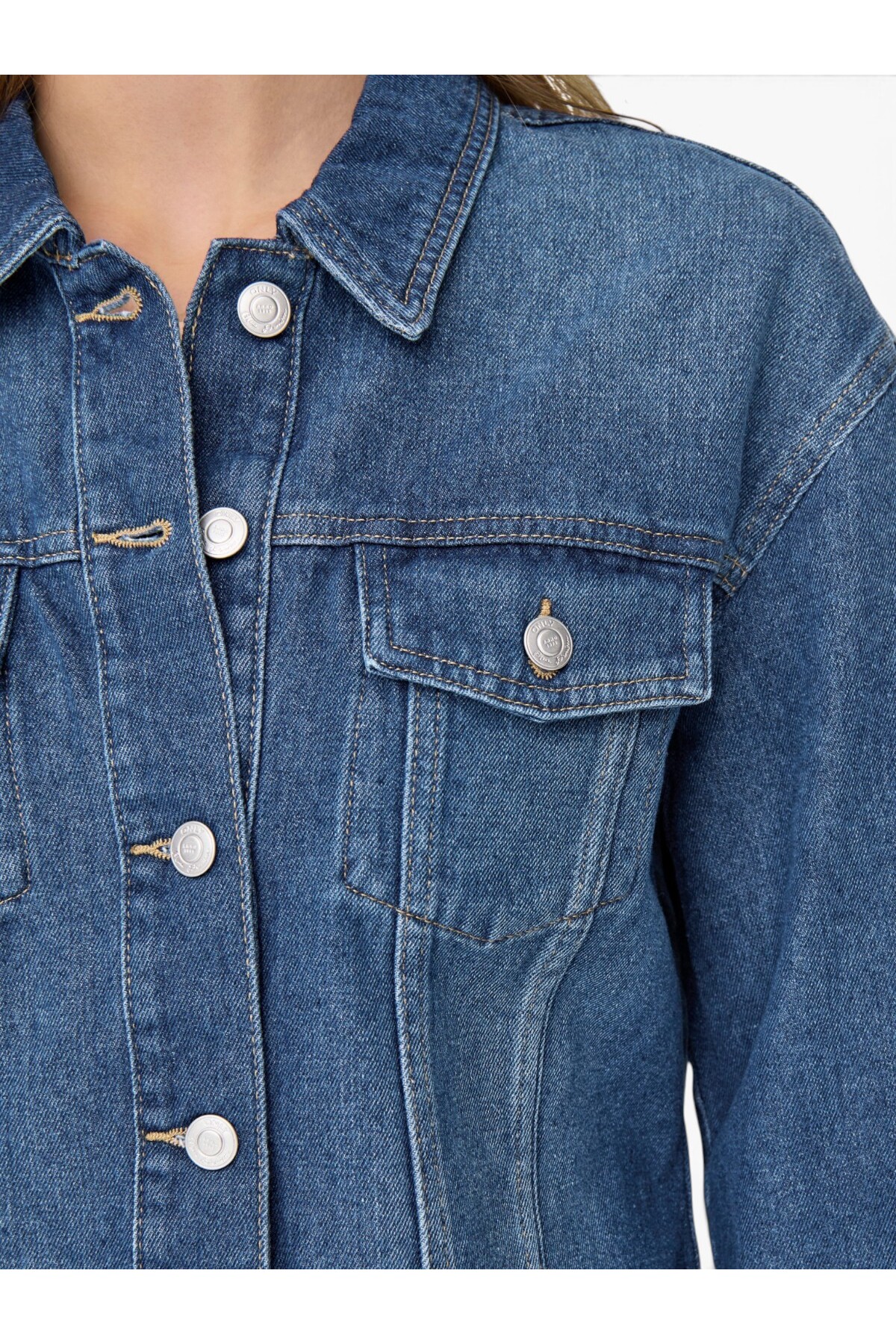 ONLY ONLMIKA L/S DNM JKT AKM MOCH Kadın Medium Blue Denim Ceket - 15352316 görsel 4