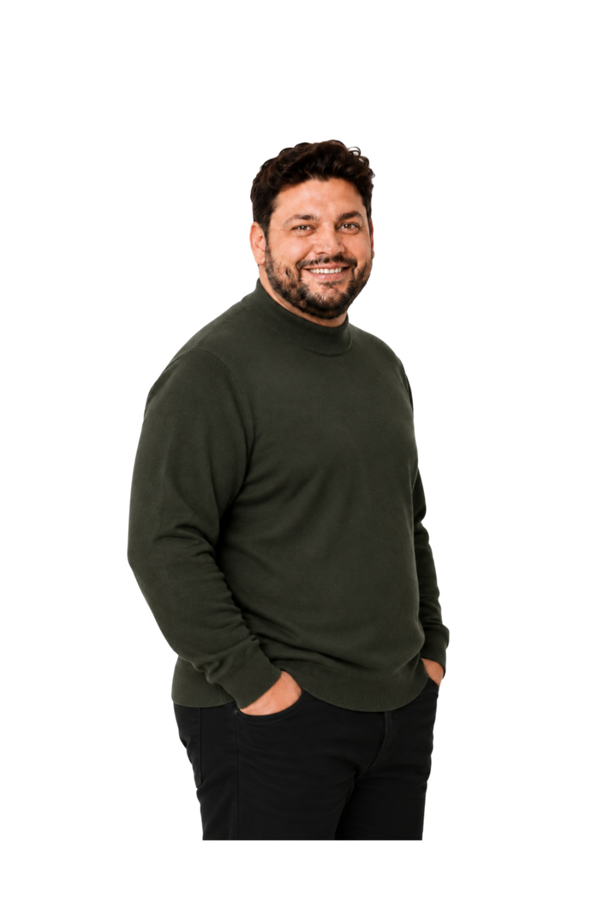 BattalModa Erkek Büyük Beden Haki Yarım Balıkçı Pamuklu Kazak 3XL-4XL-5XL-6XL görsel 2